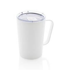Vue Tasse moderne en acier inoxydable recyclé RCS avec couvercle de couleur blanc| Krokrodeal