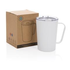 Vue Tasse moderne en acier inoxydable recyclé RCS avec couvercle de couleur blanc| Krokrodeal