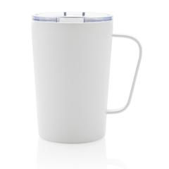 Vue Tasse moderne en acier inoxydable recyclé RCS avec couvercle de couleur blanc| Krokrodeal