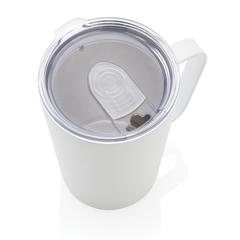 Vue Tasse moderne en acier inoxydable recyclé RCS avec couvercle de couleur blanc| Krokrodeal