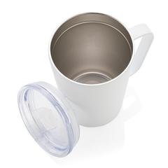 Vue Tasse moderne en acier inoxydable recyclé RCS avec couvercle de couleur blanc| Krokrodeal