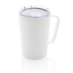 Vue Tasse moderne en acier inoxydable recyclé RCS avec couvercle de couleur blanc| Krokrodeal