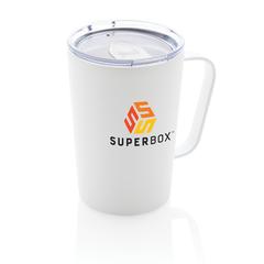 Vue Tasse moderne en acier inoxydable recyclé RCS avec couvercle de couleur blanc| Krokrodeal