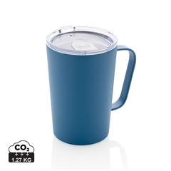 Vue Tasse moderne en acier inoxydable recyclé RCS avec couvercle de couleur bleu| Krokrodeal