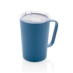 Vue Tasse moderne en acier inoxydable recyclé RCS avec couvercle de couleur bleu| Krokrodeal
