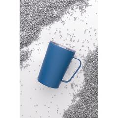 Vue Tasse moderne en acier inoxydable recyclé RCS avec couvercle de couleur bleu| Krokrodeal