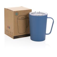 Vue Tasse moderne en acier inoxydable recyclé RCS avec couvercle de couleur bleu| Krokrodeal