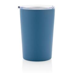 Vue Tasse moderne en acier inoxydable recyclé RCS avec couvercle de couleur bleu| Krokrodeal
