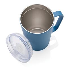 Vue Tasse moderne en acier inoxydable recyclé RCS avec couvercle de couleur bleu| Krokrodeal