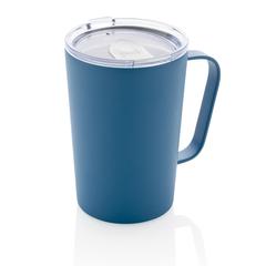 Vue Tasse moderne en acier inoxydable recyclé RCS avec couvercle de couleur bleu| Krokrodeal