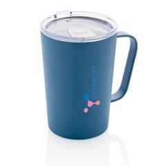 Vue Tasse moderne en acier inoxydable recyclé RCS avec couvercle de couleur bleu| Krokrodeal