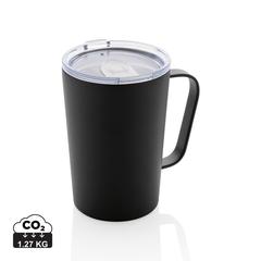Vue Tasse moderne en acier inoxydable recyclé RCS avec couvercle de couleur noir| Krokrodeal