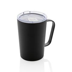 Vue Tasse moderne en acier inoxydable recyclé RCS avec couvercle de couleur noir| Krokrodeal