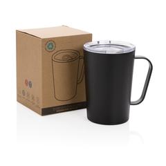 Vue Tasse moderne en acier inoxydable recyclé RCS avec couvercle de couleur noir| Krokrodeal