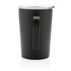 Vue Tasse moderne en acier inoxydable recyclé RCS avec couvercle de couleur noir| Krokrodeal