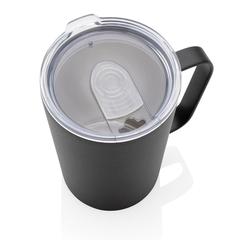 Vue Tasse moderne en acier inoxydable recyclé RCS avec couvercle de couleur noir| Krokrodeal