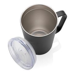 Vue Tasse moderne en acier inoxydable recyclé RCS avec couvercle de couleur noir| Krokrodeal