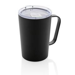 Vue Tasse moderne en acier inoxydable recyclé RCS avec couvercle de couleur noir| Krokrodeal