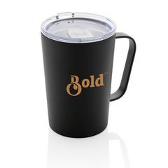 Vue Tasse moderne en acier inoxydable recyclé RCS avec couvercle de couleur noir| Krokrodeal