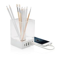 Vue Porte-crayon chargeur USB de couleur blanc| Krokrodeal