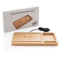 Vue Organiseur de bureau avec induction 5W de couleur marron| Krokrodeal