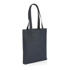 Vue Sac tote en denim recyclé Impact AWARE™ de couleur bleu| Krokrodeal