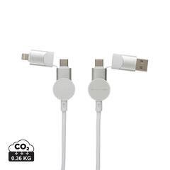 Vue Câble Oakland 6-in-1 à charge 45W en plastique recyclé RCS de couleur blanc| Krokrodeal