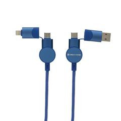 Vue Câble Oakland 6-in-1 à charge 45W en plastique recyclé RCS de couleur bleu| Krokrodeal