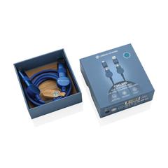 Vue Câble Oakland 6-in-1 à charge 45W en plastique recyclé RCS de couleur bleu| Krokrodeal