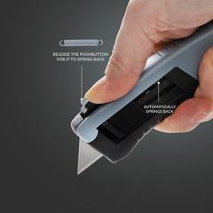 Vue Couteau à rétraction automatique en plastique recyclé RCS de couleur gris| Krokrodeal