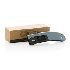 Vue Couteau à rétraction automatique en plastique recyclé RCS de couleur gris| Krokrodeal