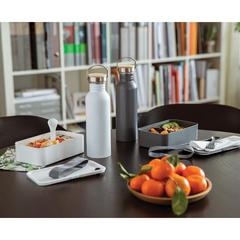 Vue Boîte à Lunch en PP avec cuichette de couleur gris| Krokrodeal