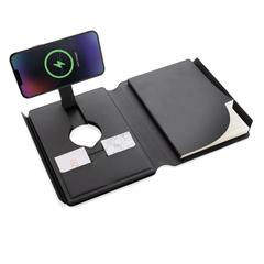Vue Carnet de notes avec chargeur en PU recyclé RCS Swiss Peak de couleur noir| Krokrodeal