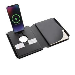 Vue Carnet de notes avec chargeur en PU recyclé RCS Swiss Peak de couleur noir| Krokrodeal