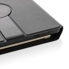 Vue Carnet de notes avec chargeur en PU recyclé RCS Swiss Peak de couleur noir| Krokrodeal