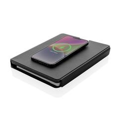 Vue Carnet de notes avec chargeur en PU recyclé RCS Swiss Peak de couleur noir| Krokrodeal