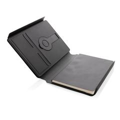 Vue Carnet de notes avec chargeur en PU recyclé RCS Swiss Peak de couleur noir| Krokrodeal