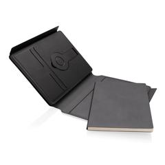 Vue Carnet de notes avec chargeur en PU recyclé RCS Swiss Peak de couleur noir| Krokrodeal
