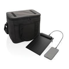 Vue Sac isotherme avec panneau solaire 5W en rPET AWARE™ Pedro de couleur noir| Krokrodeal
