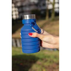 Vue Bouteille en silicone pliable étanche avec couvercle de couleur bleu| Krokrodeal