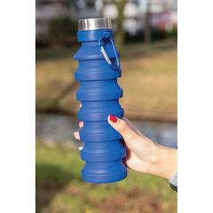 Vue Bouteille en silicone pliable étanche avec couvercle de couleur bleu| Krokrodeal
