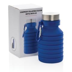 Vue Bouteille en silicone pliable étanche avec couvercle de couleur bleu| Krokrodeal