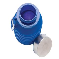 Vue Bouteille en silicone pliable étanche avec couvercle de couleur bleu| Krokrodeal