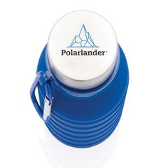 Vue Bouteille en silicone pliable étanche avec couvercle de couleur bleu| Krokrodeal