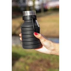 Vue Bouteille en silicone pliable étanche avec couvercle de couleur noir| Krokrodeal