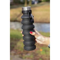 Vue Bouteille en silicone pliable étanche avec couvercle de couleur noir| Krokrodeal