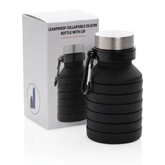 Vue Bouteille en silicone pliable étanche avec couvercle de couleur noir| Krokrodeal