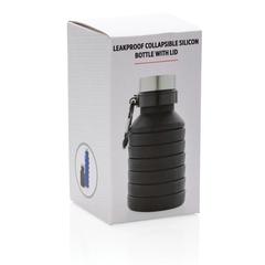 Vue Bouteille en silicone pliable étanche avec couvercle de couleur noir| Krokrodeal