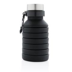 Vue Bouteille en silicone pliable étanche avec couvercle de couleur noir| Krokrodeal