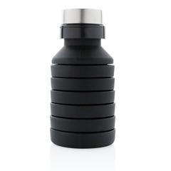 Vue Bouteille en silicone pliable étanche avec couvercle de couleur noir| Krokrodeal
